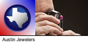 Austin, Texas - a jeweler examining a jewel
