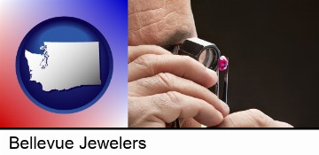a jeweler examining a jewel in Bellevue, WA