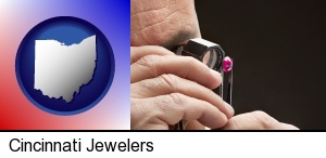 Cincinnati, Ohio - a jeweler examining a jewel